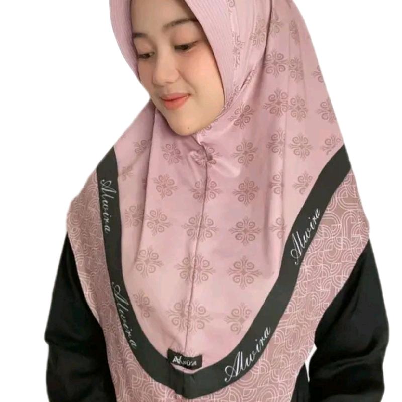 Alwira Hijab Instan Motif Printing Naila Jersey Premium Ukuran M - Wanita, Kerudung, Dewasa, Muslim Nyaman Stretch Lembut Pad 1
