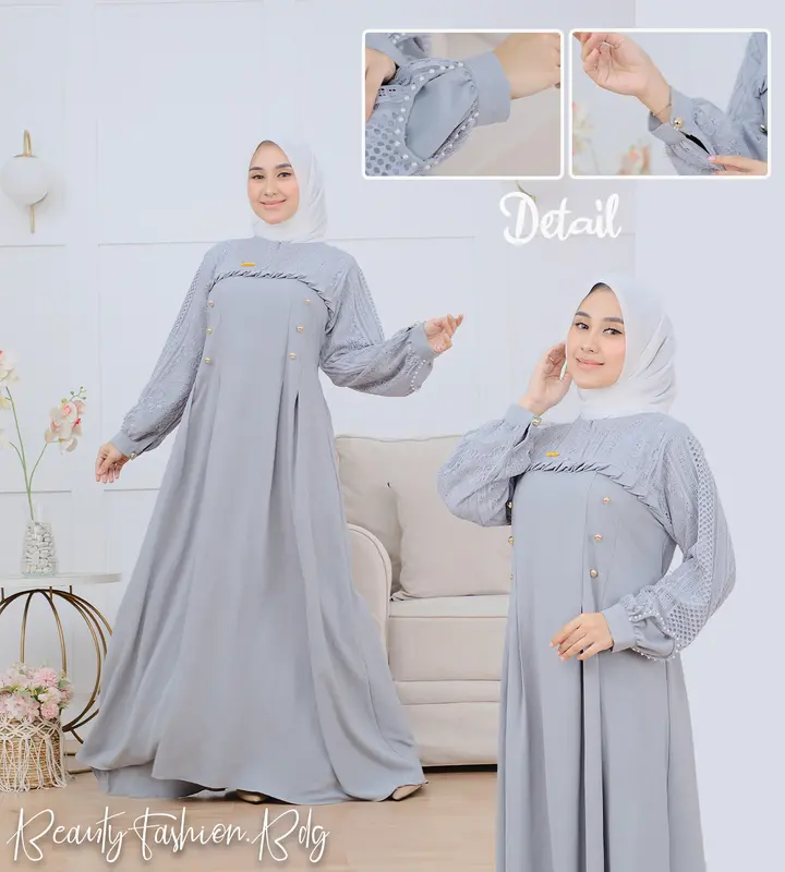 Gamis Wanita Muslim ARSYILA Dress Mix Brukat Malika Payet Mutiara Crinckle Airflow Terbaru 0