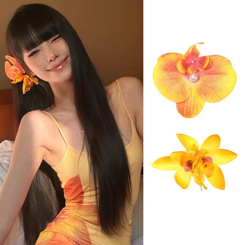 Kẹp Tóc Hoa Nhân Tạo, Kiểu Tưởng Tượng, Kẹp Tóc Hoa Lan Bướm Mô Phỏng, Phụ Kiện Tóc Dễ Thương, Dành Cho Nữ, 8,5cm 5