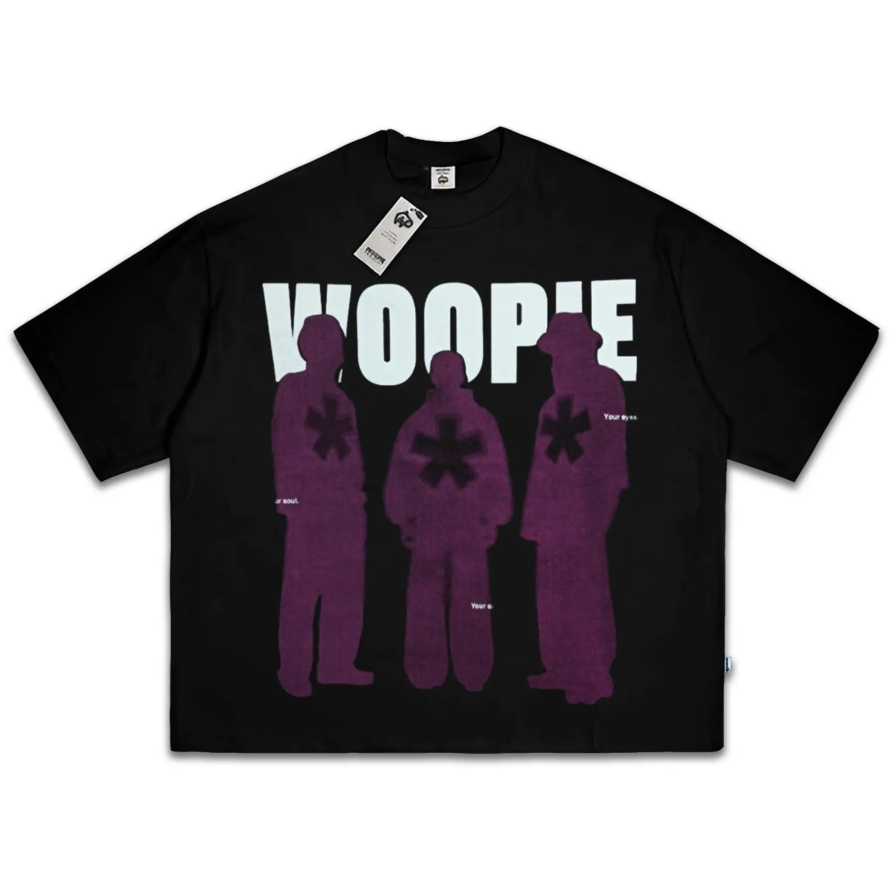 Boxy Fit Crop T-shirt Pria Woopie Project Motif Purple People Katun 20s 200gsm Lembut Nyaman | Kaos Skena Santai Hitam Keren Baju Distro Cowok Oblong Sablon Plastisol Printing