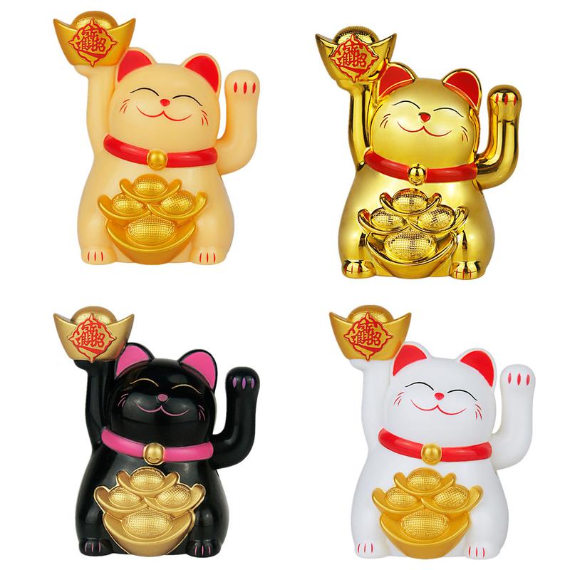 Adorable Solar Powered Waving Lucky Cat Car Cashier Feng Shui Wealth Ornament 1