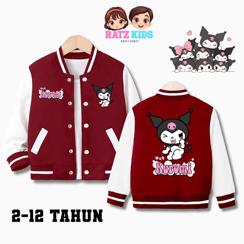 RATZ.KIDS - Jaket Anak Perempuan KUROMI Varsity Model dengan Kancing Pengencang, Cocok untuk Musim Semua - 2-12 Tahun - Fashion, Pakaian 2