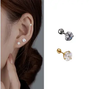 [COD]1 Pcs Anting Mini Wanita / Anting Titanium / Anting Anti Karat / Anting Pria Stainless Steel Tulang Rawan Tragus Mode Kristal Anting Zirkon Simple