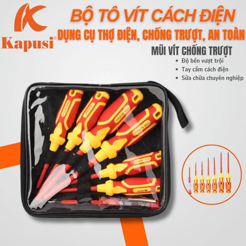  Bộ tua vít KAPUSI cách điện 7 loại vít cần dùng gồm bút thử điện tô vít đầu bake đầu dẹt... 
