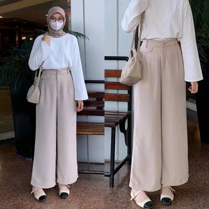 ORO PANTS Highwaist Loose Pants Trousers Wanita Celana Anti Kusut Celana Kulot Wanita Celana Kantor Formal Polyester 7