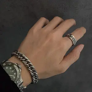 Gelang Dan Cincin Titanium Model Rantai Anti Karat Aksesoris Couple Stylish Bracelets Rings