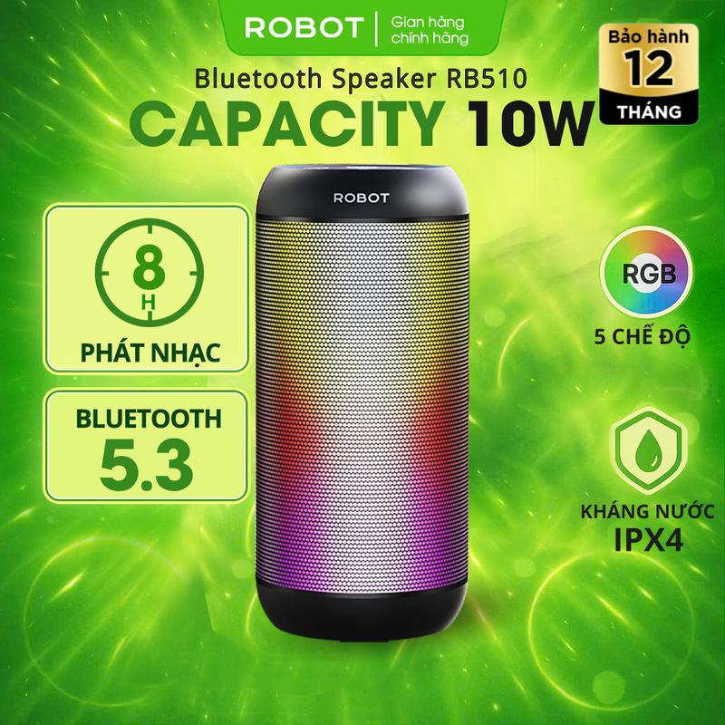 Loa Bluetooth Mini ROBOT RB510 Bass Mạnh Công Suất 10W Led RGB Kháng Nước IPX4 - Hỗ Trợ Kết Nối Thẻ Nhớ/ USB/ AUX | Củ Loa Nghe Nhạc | Bảo Hành 12 Tháng
