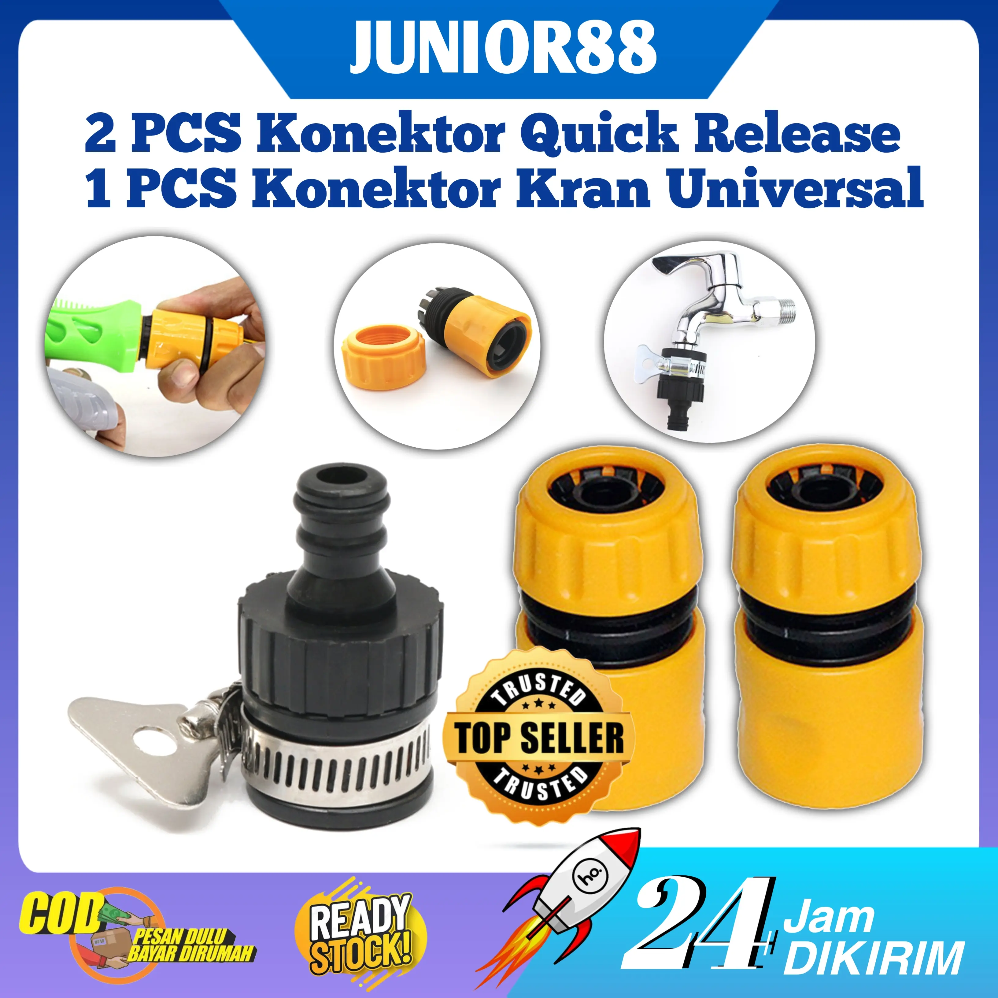 1 set (3pcs) konektor sambungan semprotan selang kran 1/2" 5/8"