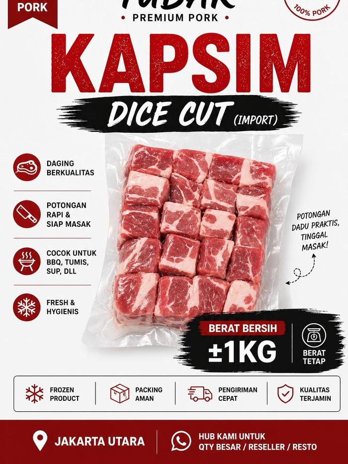 Gambar Kapsim Import Potong Dadu / Pork Shoulder Cube Import 500gr / 1kg – Frozen Premium Quality - 1kg dari TUBAK Kota Administrasi Jakarta Utara Tokopedia