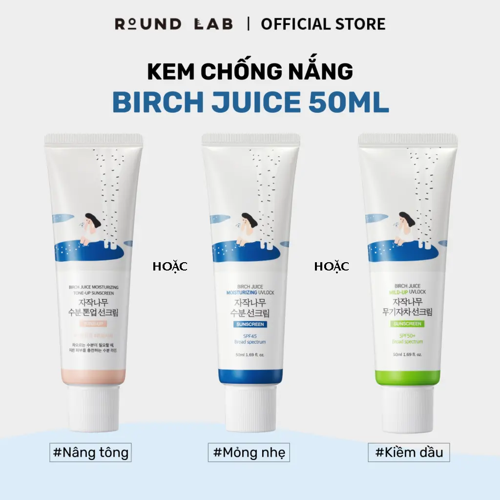 Kem Chống Nắng Round Lab Birch Juice Mild-up Sunscreen SPF50+ PA++++ 50ml