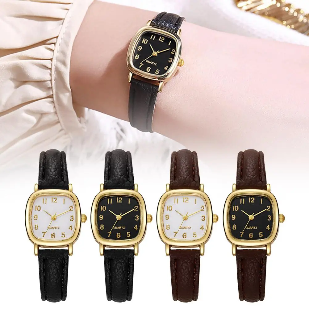 Jam tangan kuarza ringkas untuk wanita, tali kulit, kasual, pelajar, serba guna, 1 helai