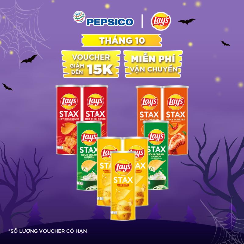 Combo 9 Snack Lay's Stax 100gr (3 Tự nhiên, 2 Tôm hùm nướng ngũ vị, 2 Mực sốt cay, 2 Kem chua hành)