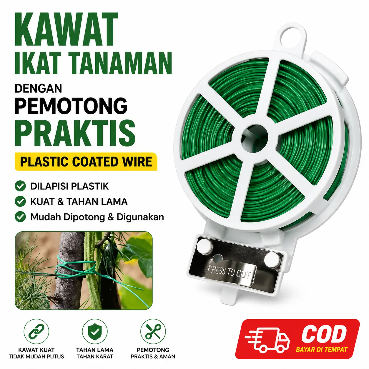 [Ditingkatkan dan Dipertebal]NEW 200M Garden Twist Tie Kawat Ikat Pengikat Twisti Kawat Twist Tie engikat Tanaman Panjat Kabel