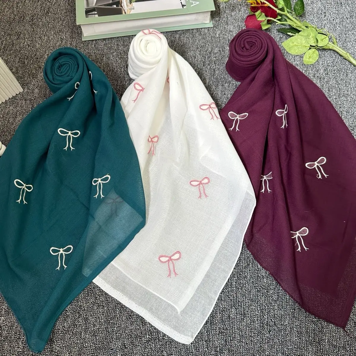 Hijab Segi Empat Paris Pita Coquette Bordir Ribbon/ Jilbab Pita Kecil