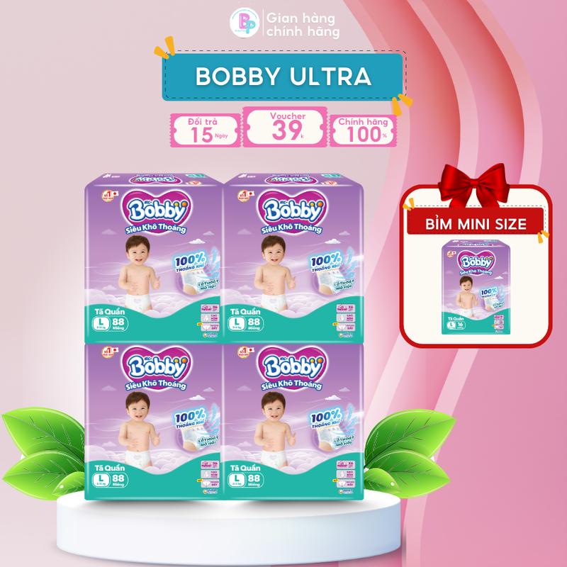 Bỉm - tả quần BOBBY ULTRA siêu khô thoáng MUA 4 TẶNG MINI SIZE size M96 - L88 - XL74 - XXL70