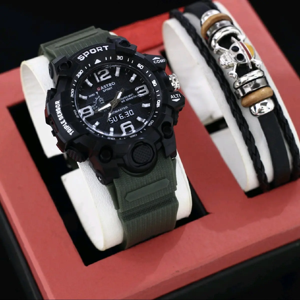 Jam Tangan Pria Gastro Analog Strap Rubber Free Paket Gelang + Box Dan Batrre Cadangan Cod
