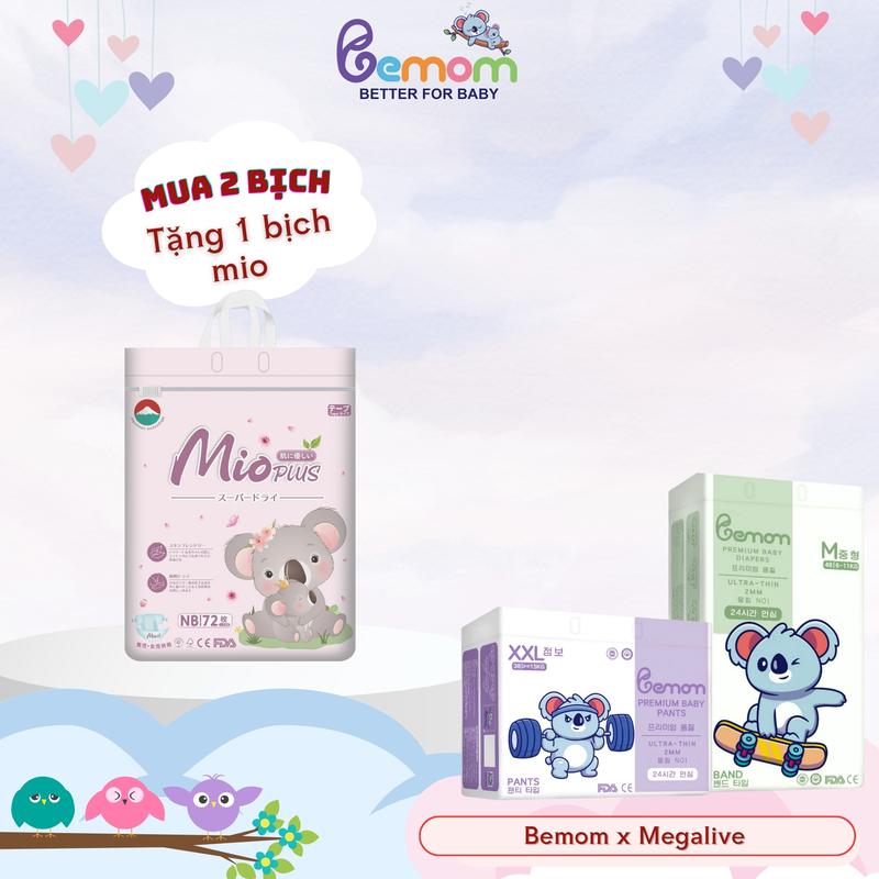 [KOL DEAL SOCK]  Combo 2 bịch tã Bemom Plus Hàn Quốc mỏng nhẹ, thấm hút tốt cho bé
