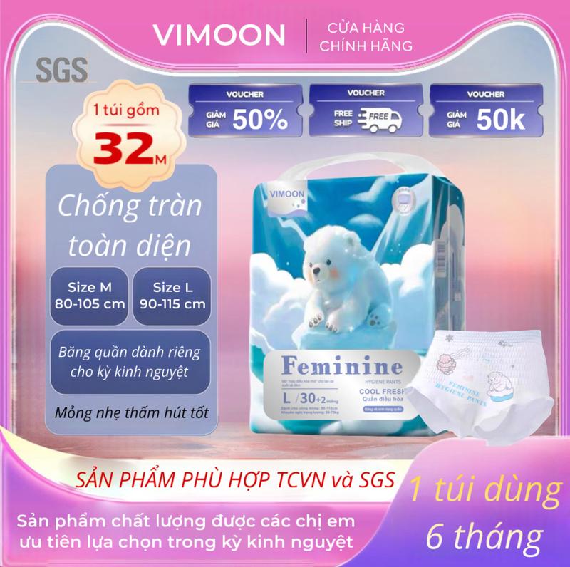 LIVE Gói 32 miếng Băng Vệ Sinh Dạng Quần VIMOON Nâng Cấp Chống Tràn Thoáng Khí Thấm Hút Tốt dùng cho cả ngày và đêm - Quần Điều Hoà