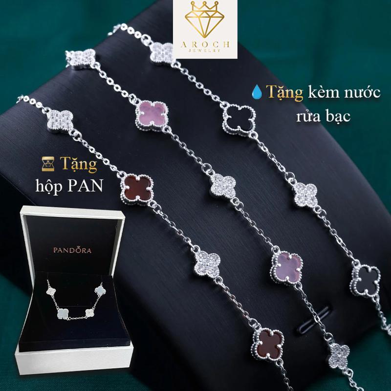  Vòng tay bạc 925 thương hiệu AROCH Jewelry lắc tay cỏ 4 lá gắn đá Zircon cao cấp 