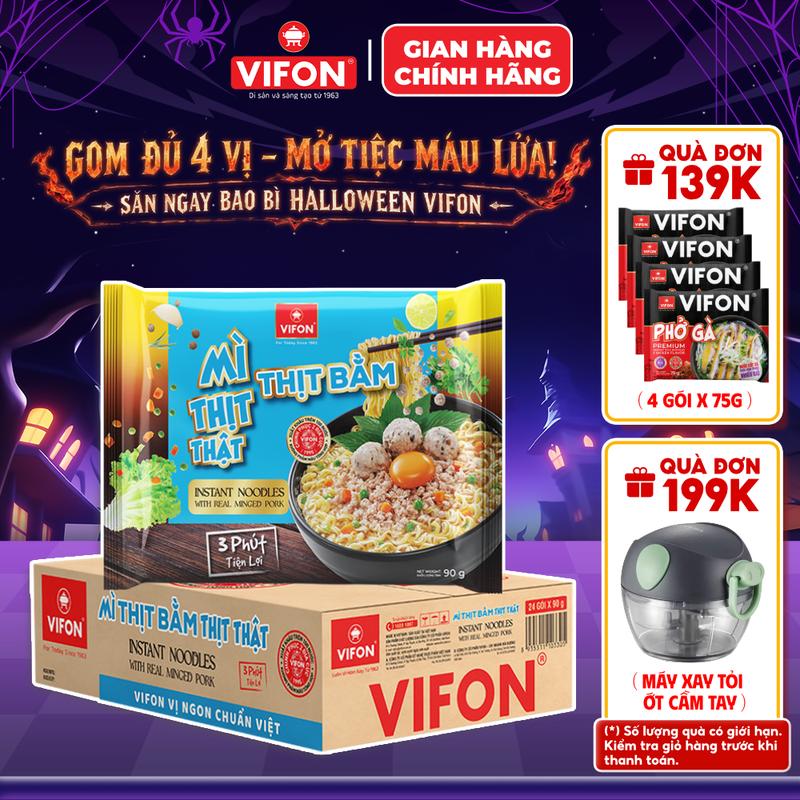 Thùng 24 Gói Mì Thịt Thật Mì Thịt Bằm/ Mì Riêu Cua/ Mì Bò Cay 90gr / Gói