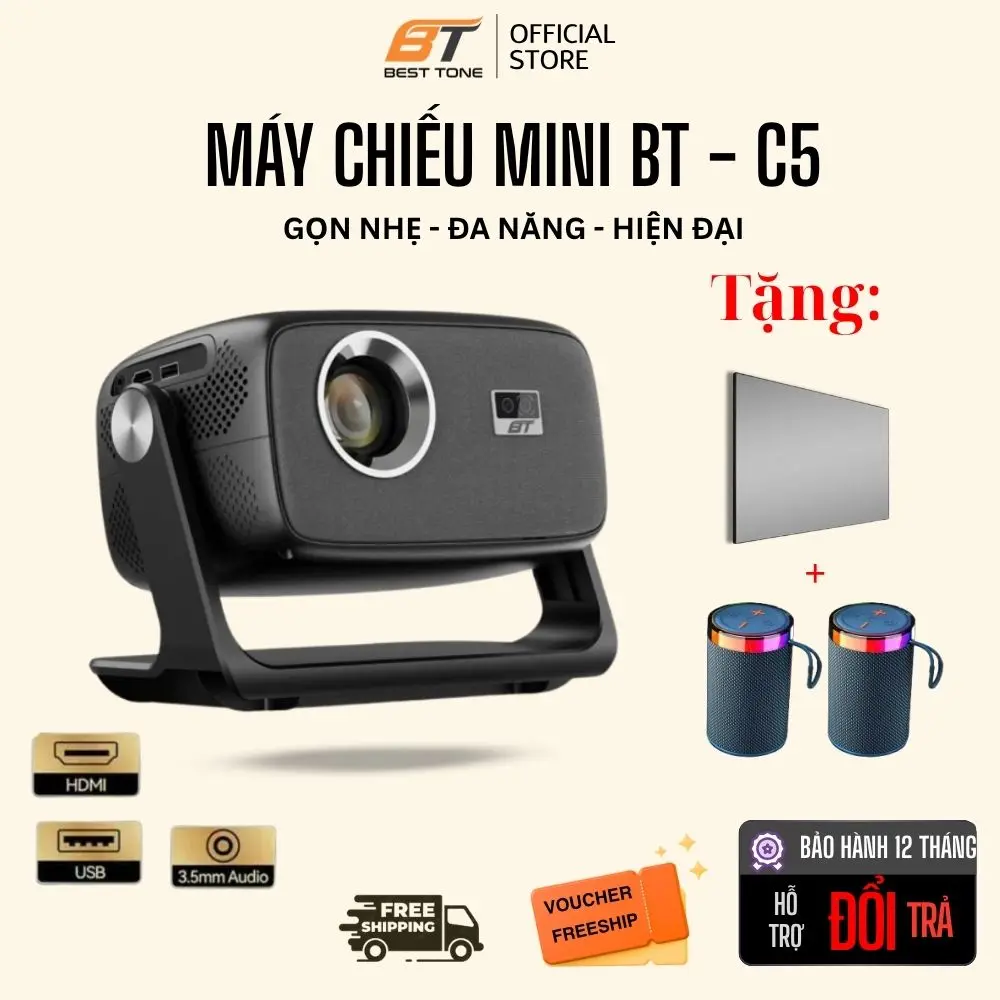 [BEST TONE ]Máy chiếu C5 đa năng - Xem phim siêu mượt, Tự động cân chỉnh góc chiếu, Wifi 6 tốc dộ cao, Màn hình 160 Inch cực chill, Rạp chiếu phim tại gia