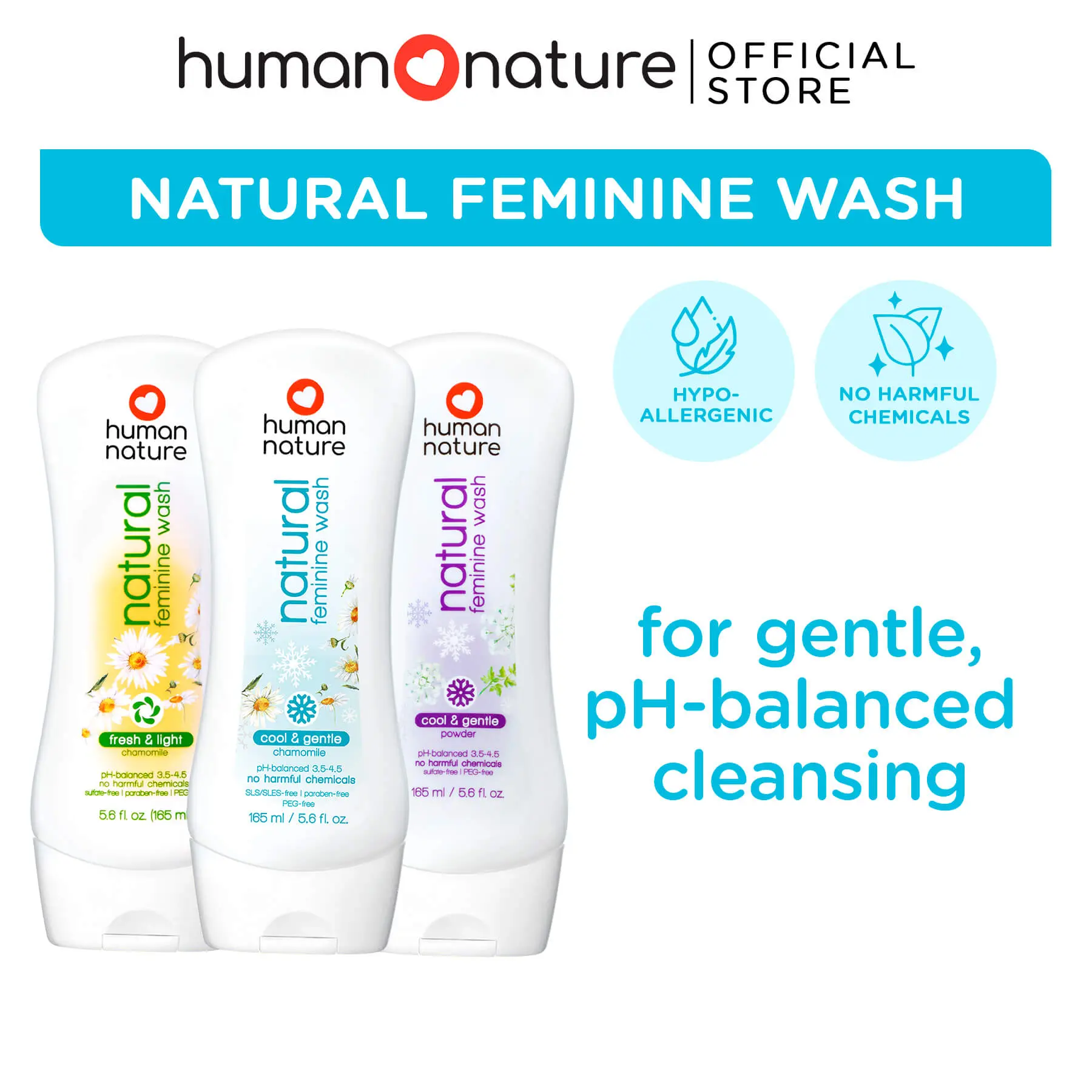 Human Nature Feminine Wash pH Balanced for Odor Itch Sensitive Skin Chamomile Cooling