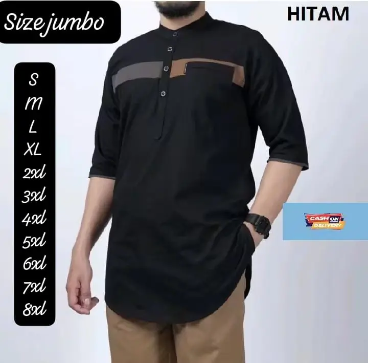 BAJU KOKO KURTA LENGAN 3/4 JUMBO PRIA DEWASA 2025 TERBARU  PUTIH