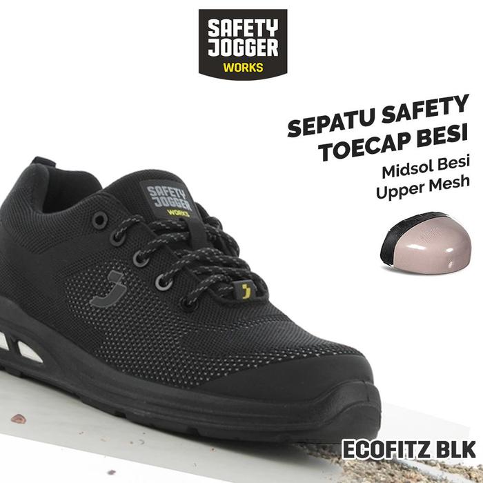 Gambar Sepatu Safety Jogger Works Ecofitz S1P Black  Breathable Upper Anti Slip Steel Toecap Anti Static ESD - 39 dari Big Owner Official Kota Medan Tokopedia