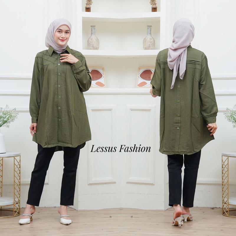 Product Introduction of Lissa Tunik Opnaisel Polos polo linen kancing depan belakang|| kemeja wanita polos tunik pololinen|| pakaian muslim wanita atasan kekinian 5