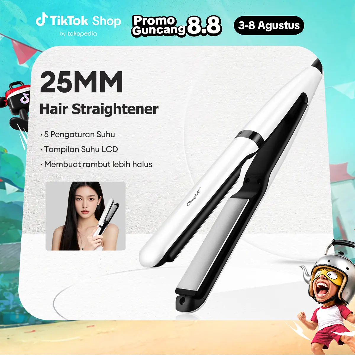 CkeyiN Plat Terapung 5-kecepatan Penyesuaian Suhu Pelurus rambut 25MM Catokan