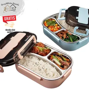 Lunch Box Kotak Makan Stainless Steel SUS 304 Set Sendok Sumpit Tahan Panas dengan Bagian Dalam Dapat Dihangatkan Microwave atau Air Panas Thick Modern Lunch Boxes