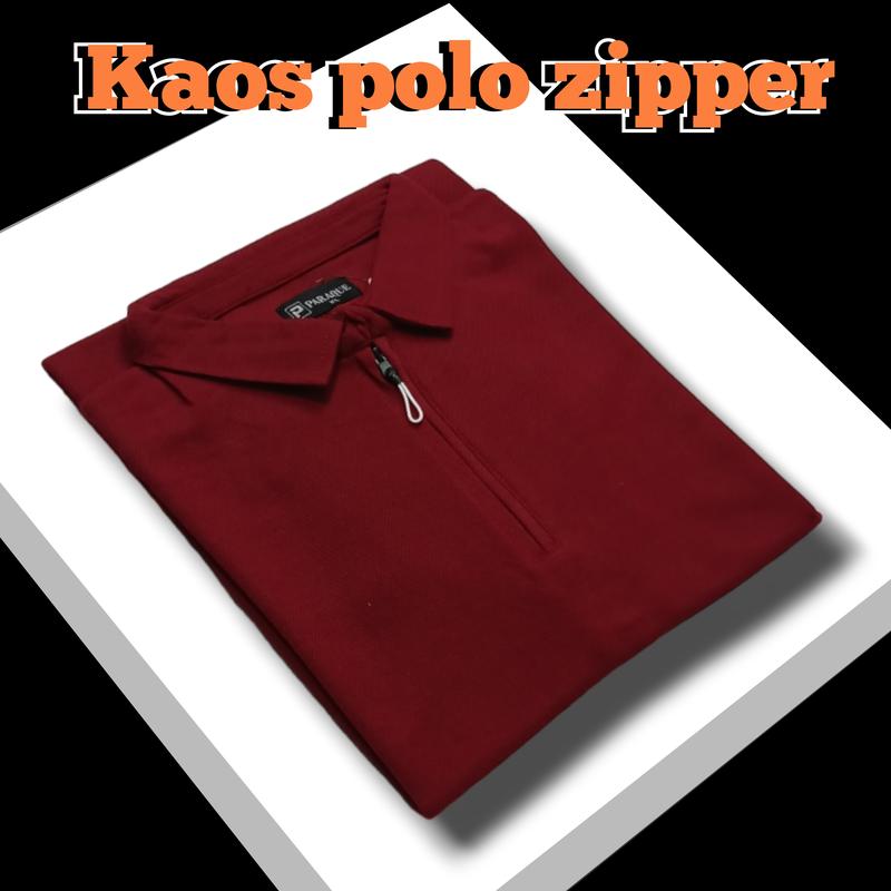 Baju Kaos Polos Shirt Resleting Depan Lengan Pendek Kerah Polos Zipper Katun 5