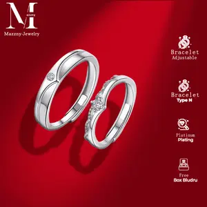 Mazzny Cincin Couple Perak Kawin Couple Nikah Hadiah Pernikahan Adjustable Tunangan Cincin Titanium Berlian Kotak Hadiah Gratis Free Gift Box