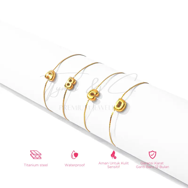 Tymbi&Co - Thin Bubble Bracelet | Gelang Inisial Anti Karat | Gelang  Huruf Titanium Aksesoris 2