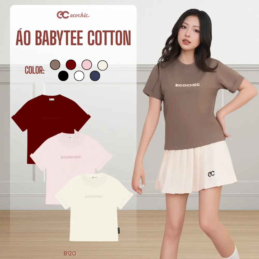 Áo Baby Tee Cotton Mỹ ECOCHIC Áo Thun Cổ Tròn Form Baby Tee Vừa Vặn Chất Vải Thoáng Mát Chính Hãng B120