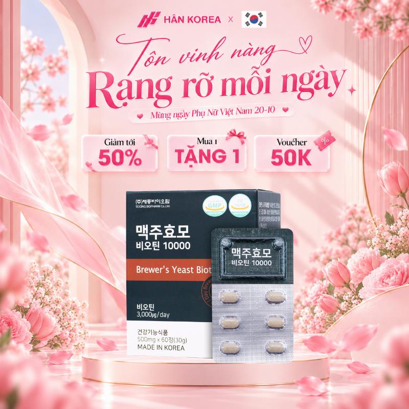 Viên Uống Hỗ Trợ Mọc Tóc Biotin Men Bia Khô Sejong Biopharm 500mg x 60 viên