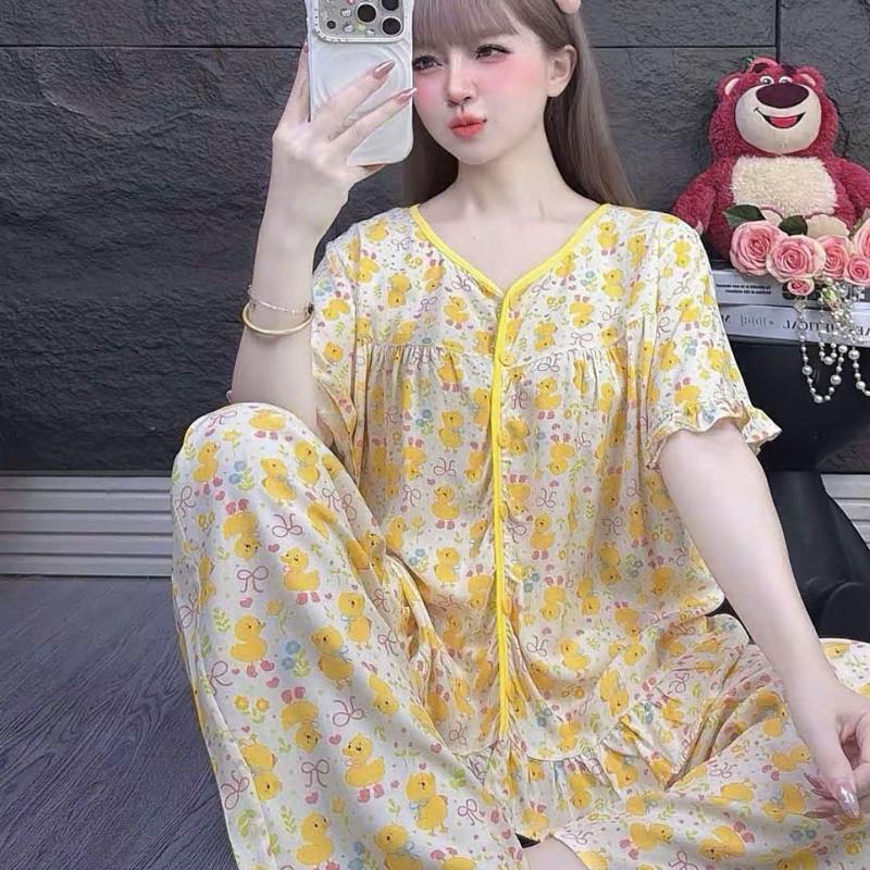 Bộ Đồ Mặc Nhà Tole Lanh Nữ phối bèo Quần Dài màu ngẫu nhiên chất liệu mềm mại thoải mái