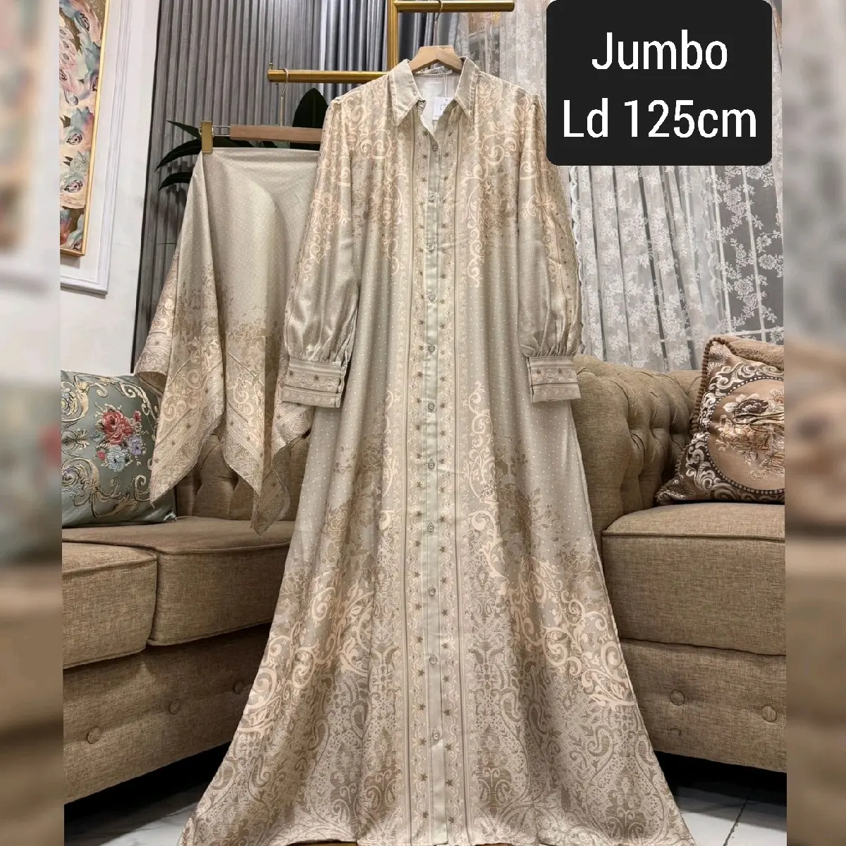 Ld 125 gamis jumbo cotton silky Dress Motif dress Wanita Muslim