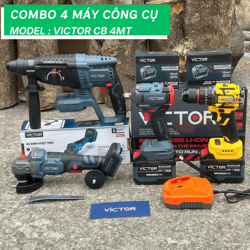 Combo 4 Máy Khoan Pin Mài Pin Siết Bulong Khoan Bê Tông Victor 2 Pin 15 Cell Không Chổi Than Chân Pin Phổ Thông