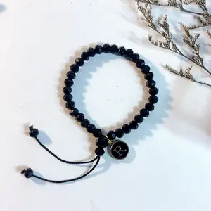 Gelang Pria Wanita Muslim Model Tasbih  Inisial A-Z //gelang tangan Crystal Hitam
