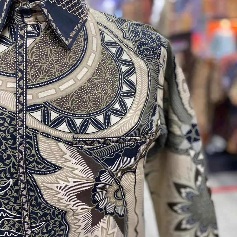 New!! Baju batik / kemeja batik pria tangan panjang katun smock bordir premium 1