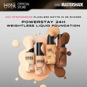 [SPECIAL MASTERSHADE] MAKE OVER Powerstay 24H Weightless Liquid Foundation - High Coverage Wajah Flawless Ringan Poreless Oil Control Make Up Tahan Lama 24 Jam BEST SELLER Somethin Time Less w Maybe Euphoria