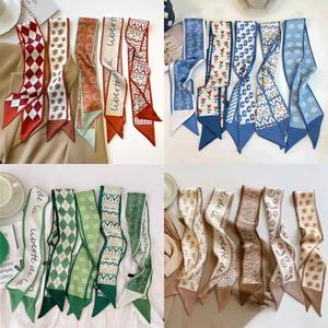 Fashion Hairband Hair Scarf For Women Small Ribbon Scarf Neck Head Scarf 85*6cm/20g Women's Twilly Ribbon Bag Tied Handle Bag Accessories Wrist Silk Scarf 1pcs SJ1997-B