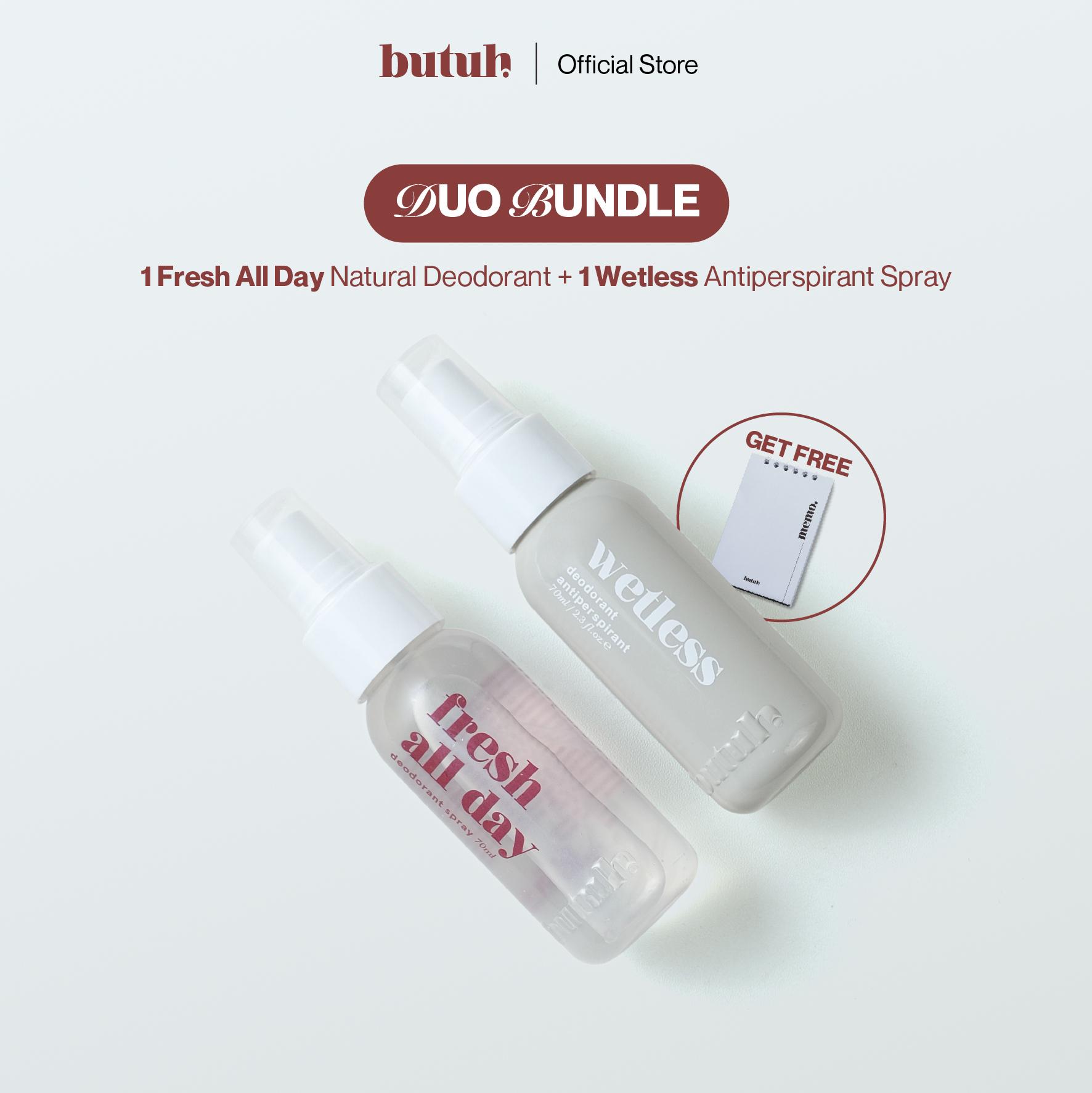 [Duo Bundle free Notebook] Fresh All Day & Wetless - BUTUH Deodorant & BUTUH Antiperspirant Spray Ketiak - Bantu Tahan Bau Badan & Kontrol Keringat Berlebih