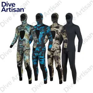 3mm Spearfishing Premium Camouflage Neoprene 2-pieces Wetsuit Scuba Diving Suit Hood untuk Aktivitas Diving yang Nyaman wetsuit