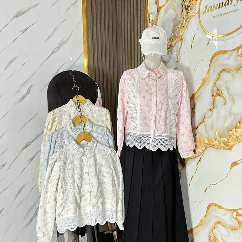 january7227 Atasan kemeja katbol coquette bunga Wanita Katun