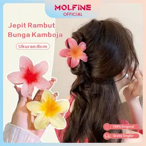 MOLFINE Jepit Rambut Wanita Motif Bunga Kamboja 8 CM Aksesori Rambut Akrilik Gaya Jepitan Rambut Anak Perempuan Mutiara Clips Plastik