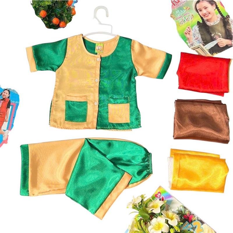   BBT1  Bộ quần áo bà ba cho bé trai và bé gái có 2 túi áo chất Satin cao cấp quần lở 8kg - 16kg  được chọn màu 