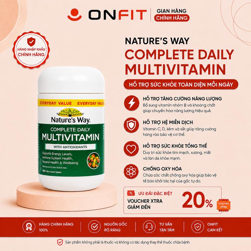 Viên Uống Vitamin Tổng Hợp Hữu Cơ Nature's Way Complete Daily Multivitamin, Bổ Sung 21 Loại Vitamin Khoáng Chất