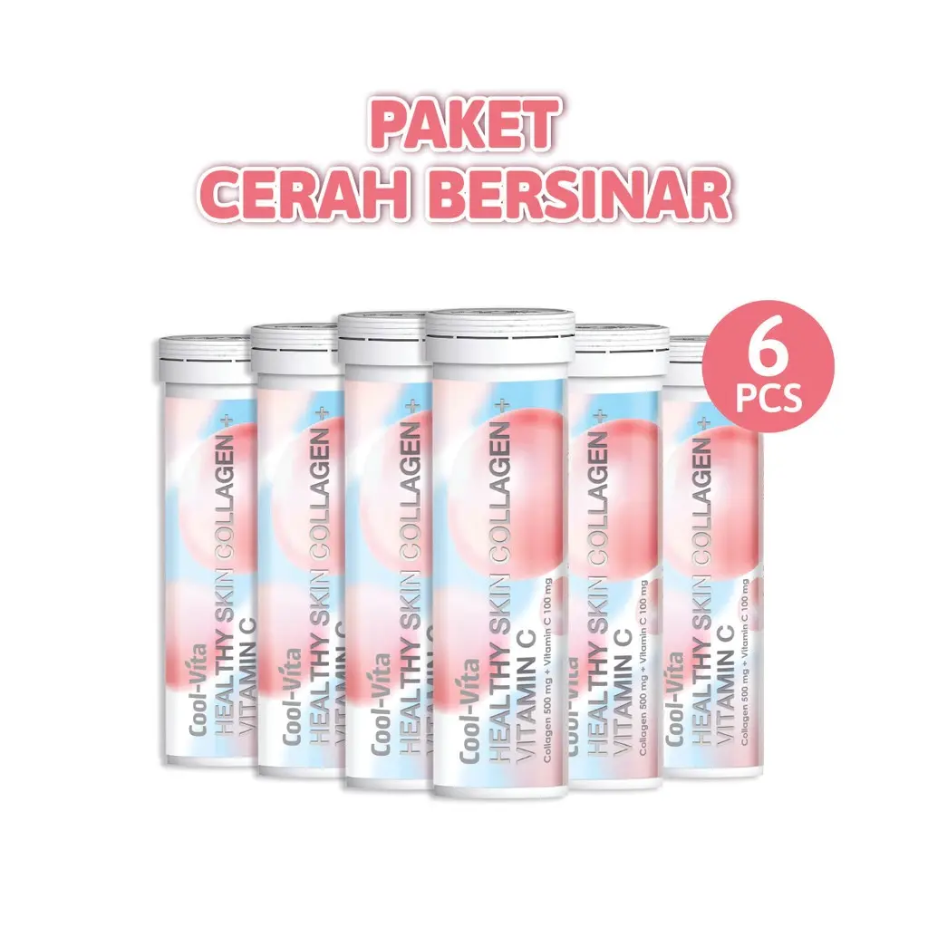 [6 Botol ] Coolvita Paket Cerah Bersinar 30 Hari Collagen Effervescent Rasa Peach Untuk Kulit Glowing